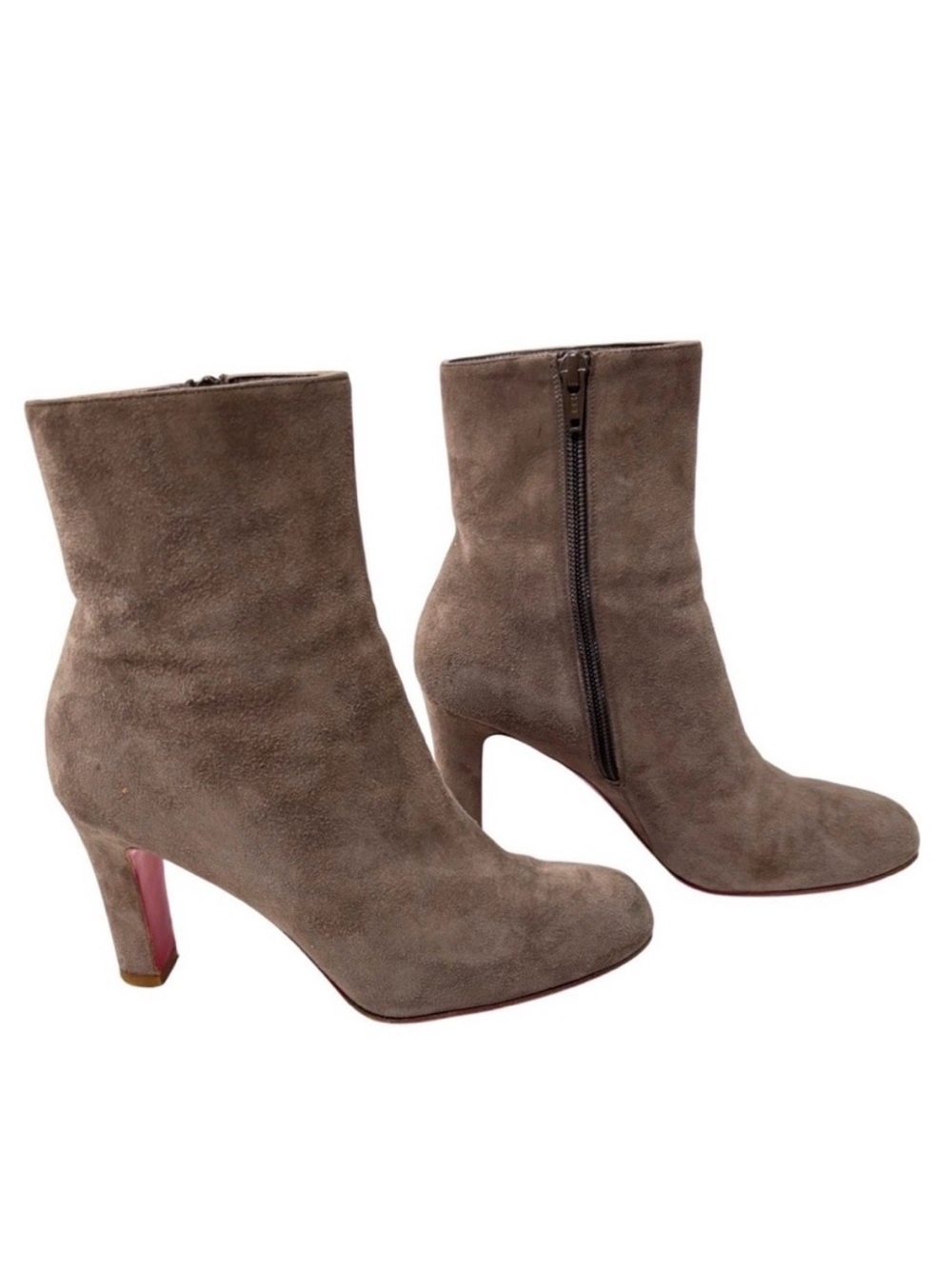 Christian Louboutin Roche 70 Suede Ankle Boots Brown Taupe Red Sole 35.5